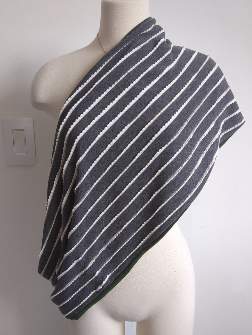 Women's Gray, White, Green Reversible Scarf, Shawl / Nursing Cover